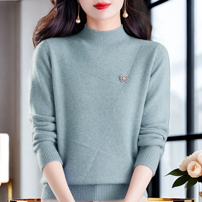 羊绒衫针织上衣2025新款秋冬半高领洋气女士内搭毛衣女羊毛