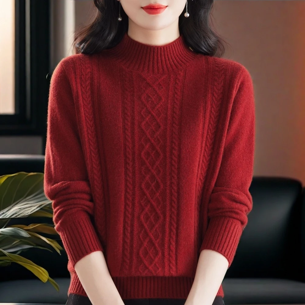 秋冬季新款羊绒衫女中年妈妈时尚针织衫女士半高领毛衣