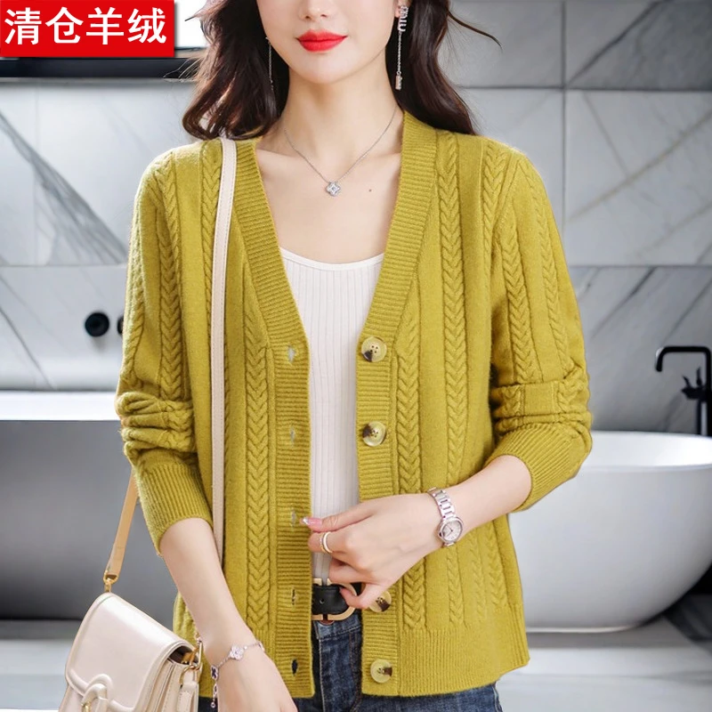 羊绒衫女士开衫V领2025春秋季新款中年毛衣外套女