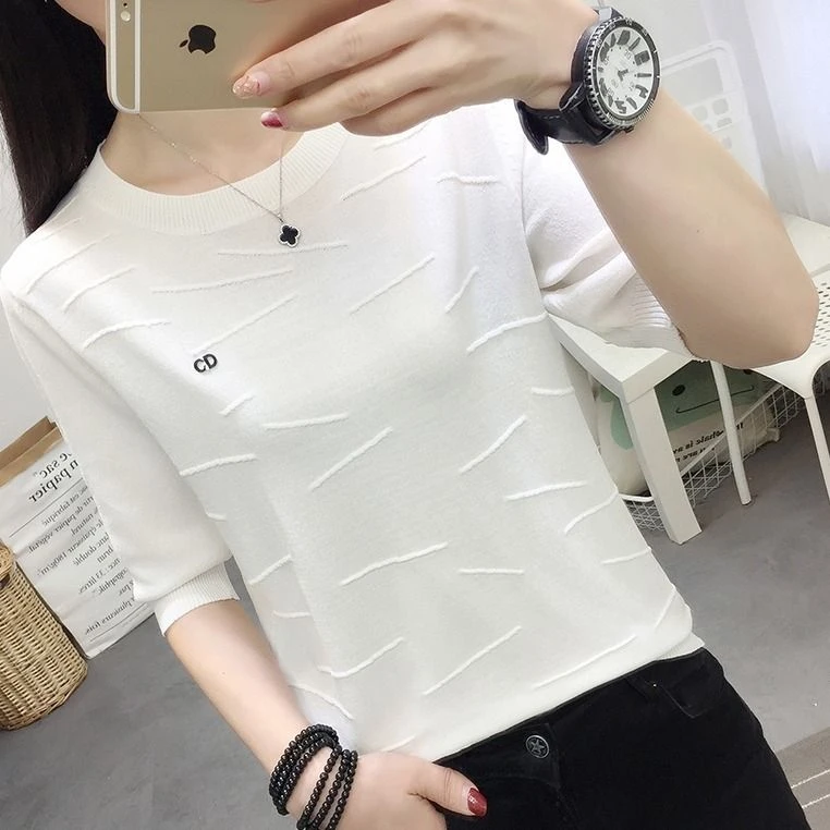 品牌折扣女装专柜撤柜正品冰丝短袖T恤女夏季宽松上衣打底针织衫