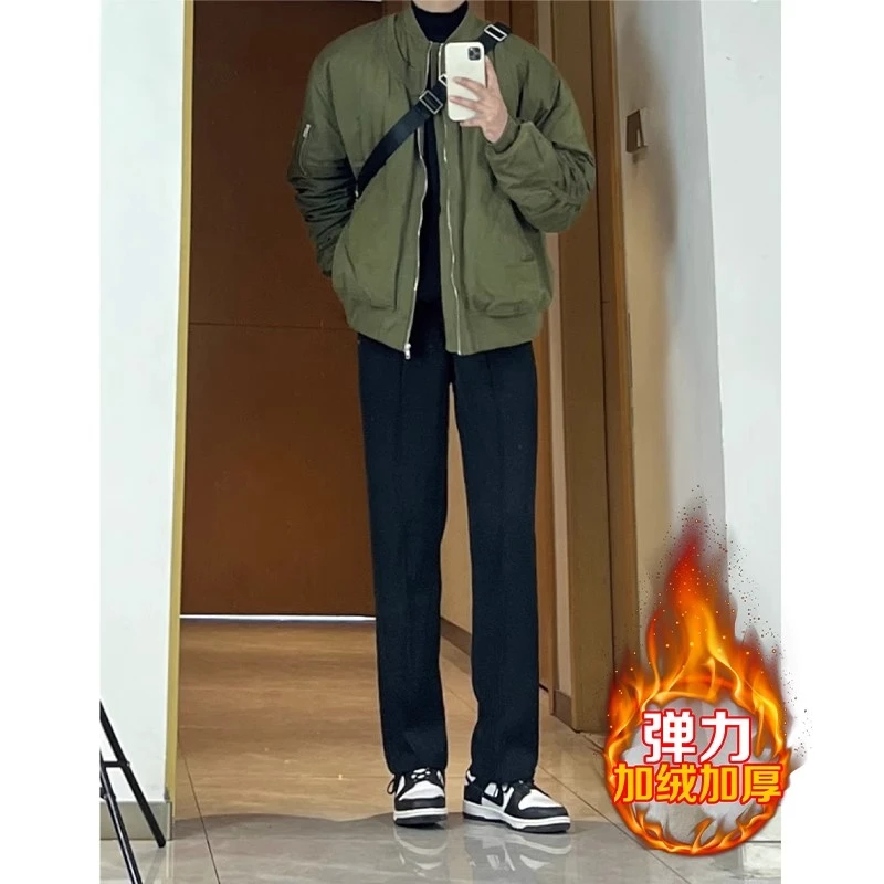 cleanfit马吉拉加绒西裤秋冬款男垂坠感高级感修身裤子直筒休闲裤