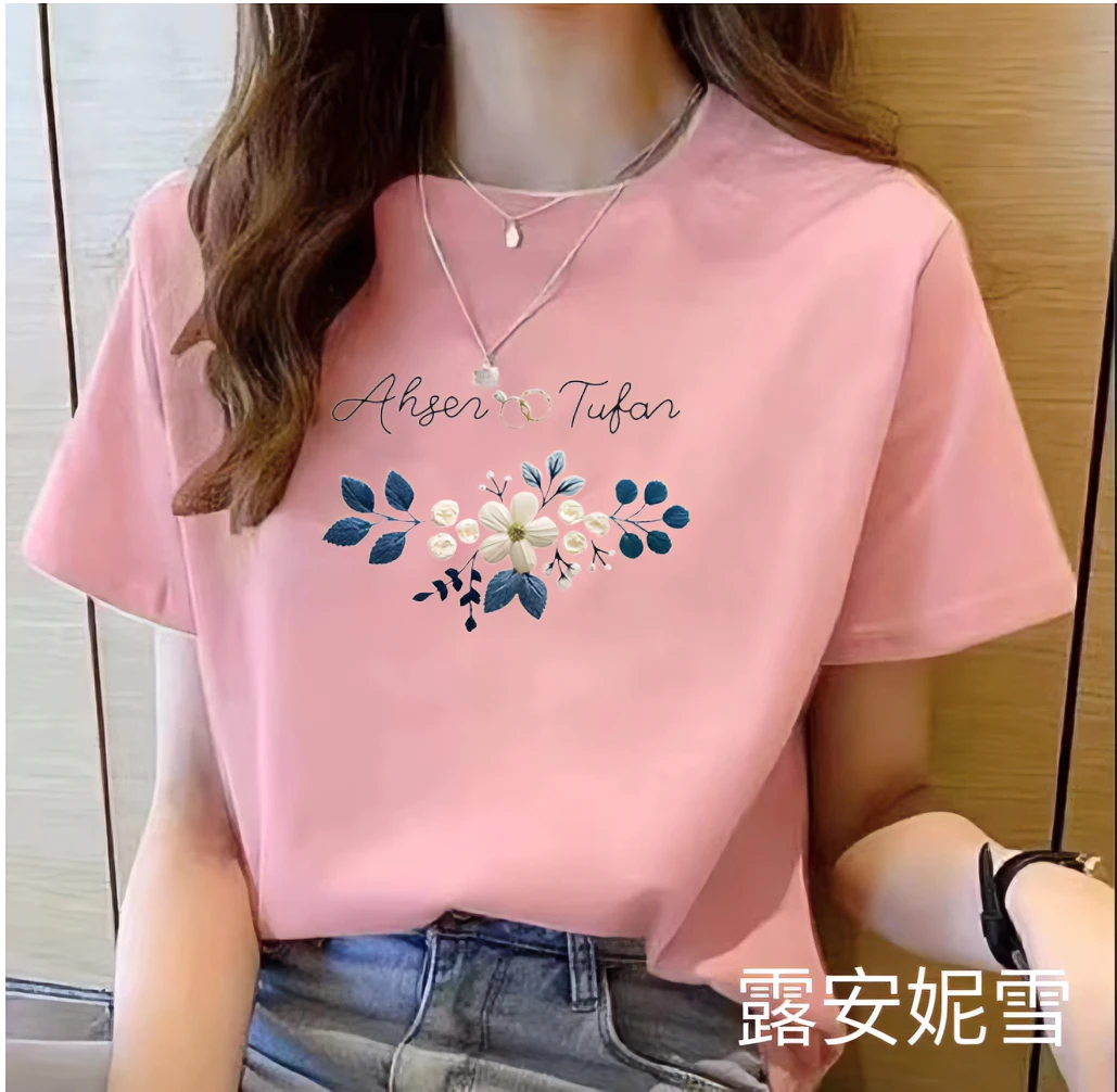 露安妮雪尚纯【戒指花朵】夏季休闲百搭短袖女装T恤时尚宽松圆领