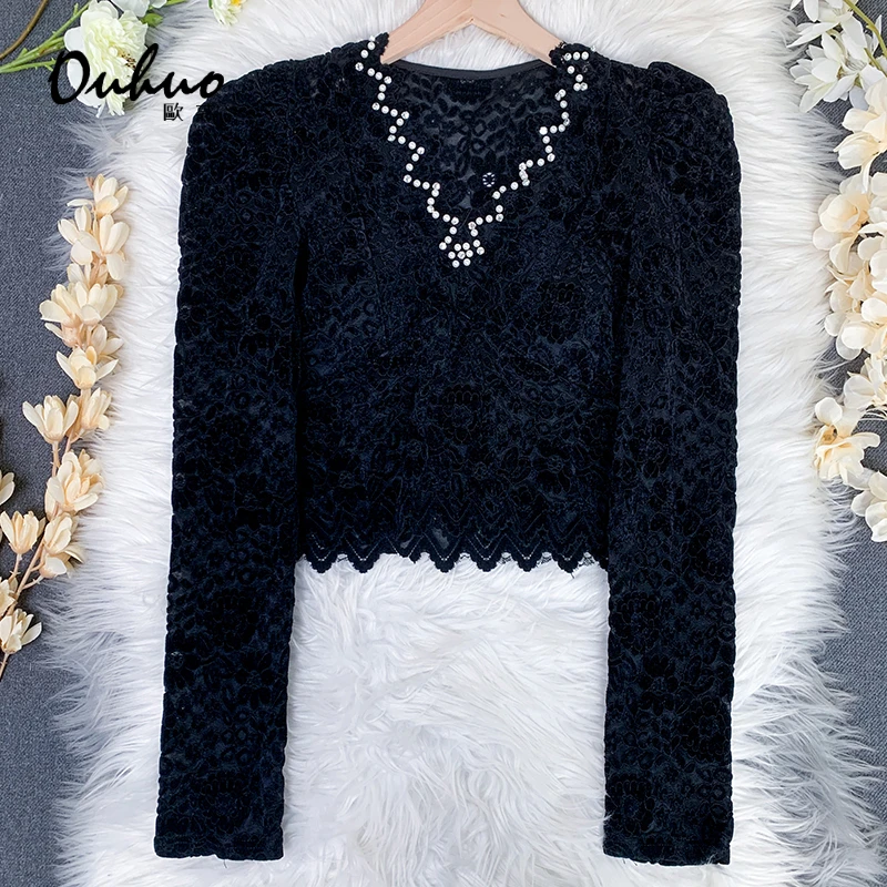 反季【南油薇薇】磨毛蕾丝打底衫2023秋冬新款百搭上衣OHSHG10018
