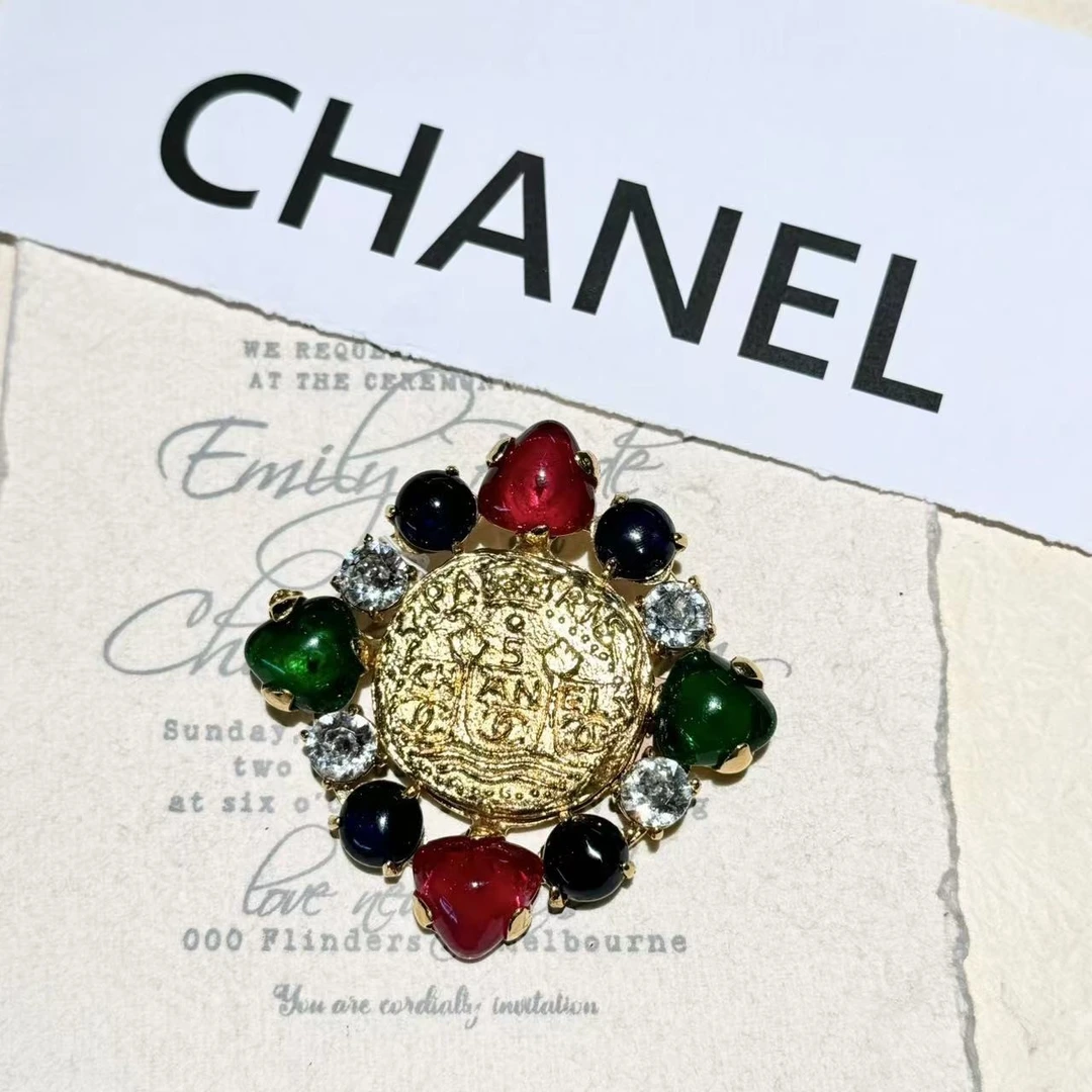 95新 Chanel/香奈儿 中古三色琉璃莱茵石胸针/EH37010