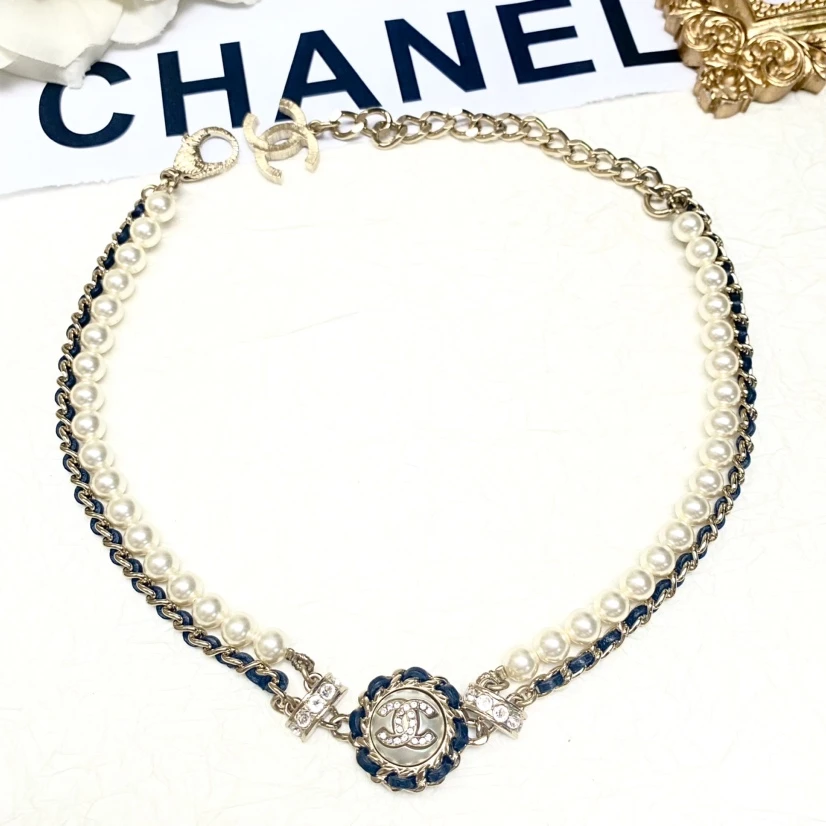 95新 Chanel/香奈儿 中古双层皮穿链珍珠双C项链/MJ49161