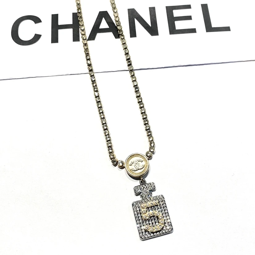 95新 Chanel/香奈儿 中古5号香水瓶双C莱茵石项链/CJ41051