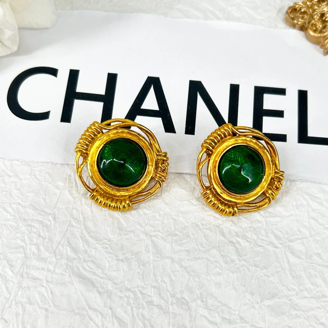 95新 Chanel/香奈儿 中古绿琉璃耳夹/M44138