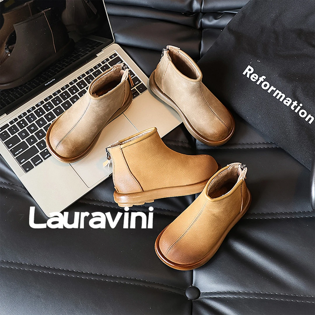 童鞋『牛二层皮』儿童加绒短靴皮靴磨砂牛皮后拉链真皮子LLWN8935