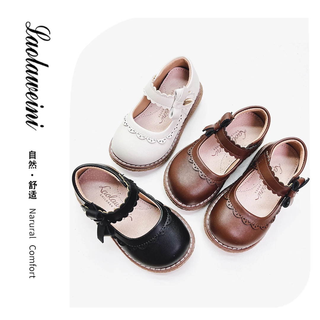星妈专属春季新款蝴蝶结女童防滑软底公主鞋时尚皮鞋LLWN510