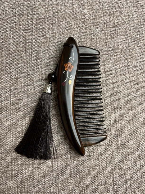 紫光檀木梳，插齿镶嵌工艺，精美高端大气精品正宗礼盒装木梳子复古