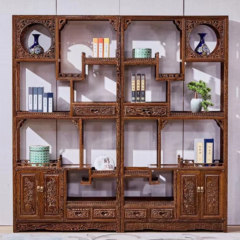 红木家具明清古典鸡翅木金钱博古架实木摆件隔断多宝阁中式仿古