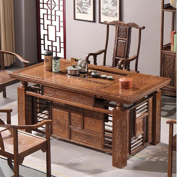 鸡翅木茶桌椅组合仿古实木红木家具功夫中式茶台小户型泡茶桌