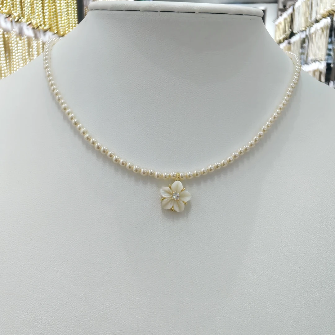 铜合金仿珍珠项链 MX057（3mm）施家珠大自然贝贝花吊坠项链