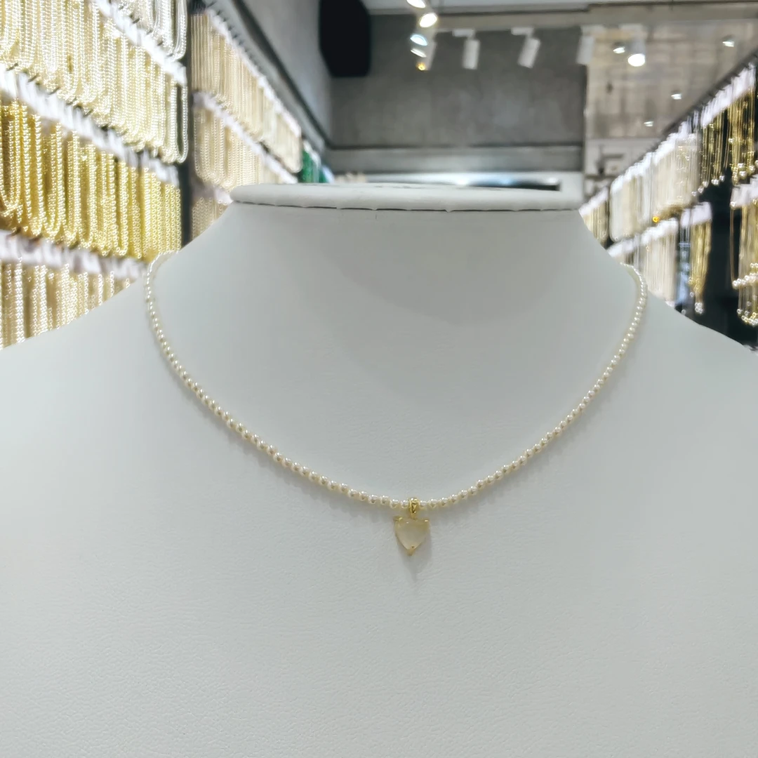 铜合金仿珍珠项链 MX058（1mm）轻奢桃心吊坠施家珠珠项链