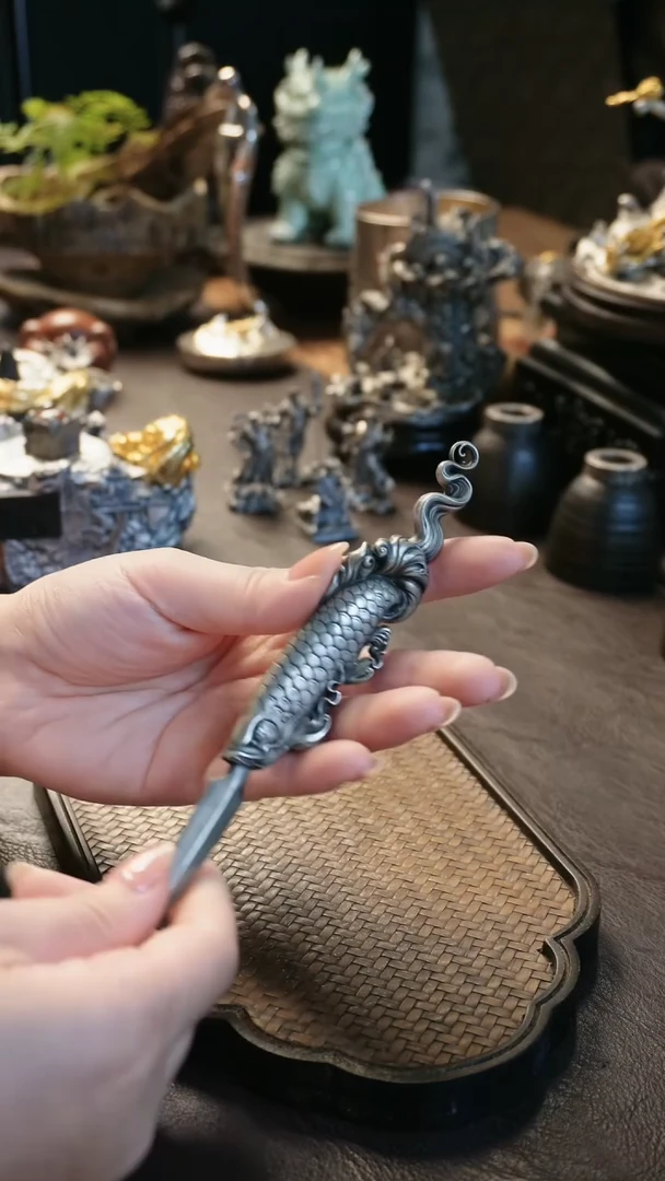 【闪购商品】境秋 白铜实心龙鱼茶zhen