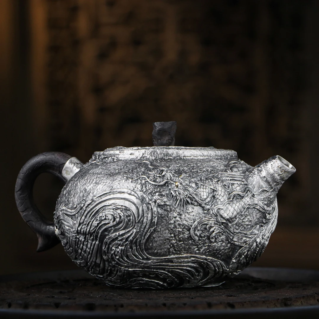 银龙壶大肚壶原创设计泡茶壶银壶纯手工茶壶