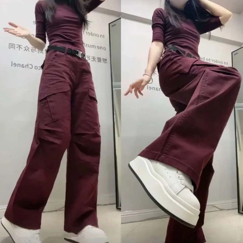 2025春季新款牛仔长裤女高腰显瘦工装弯刀裤直筒宽腿拖地裤