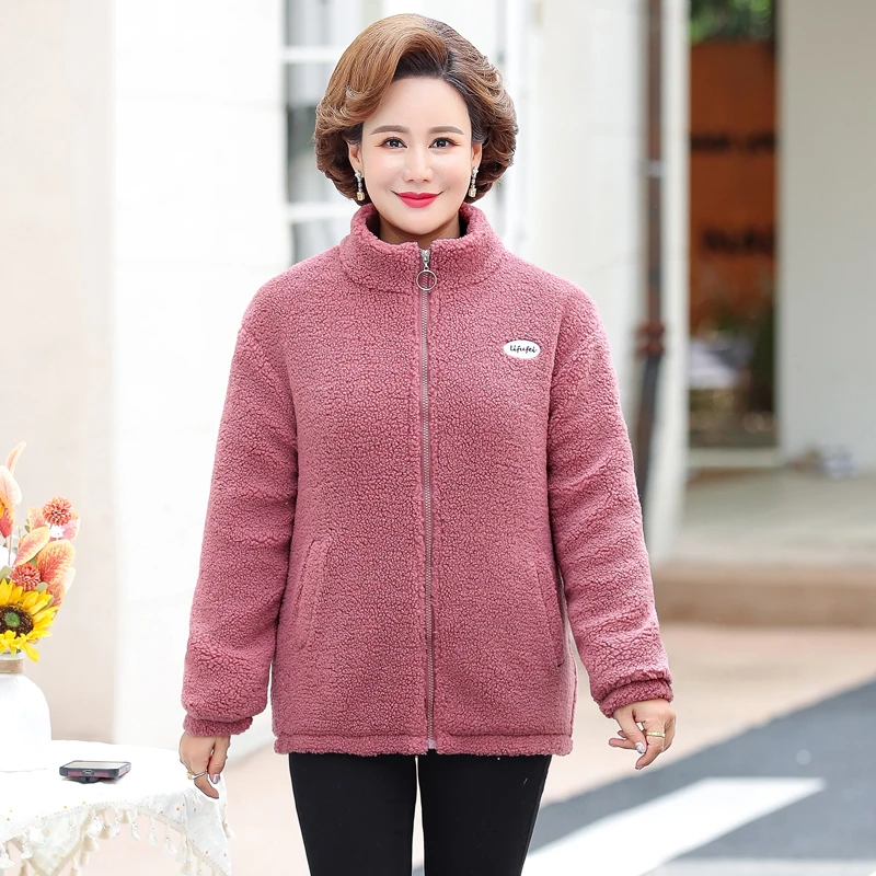 中年妈妈冬装外套加绒加厚上衣中老年女装秋冬季棉衣保暖棉服大码