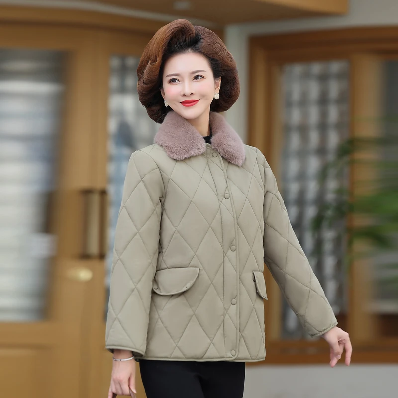 新款妈妈洋气棉服中年女装秋冬装棉衣中老年短款加厚棉袄外套小棉