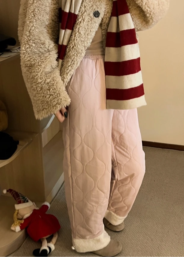 现货复古文艺风夹棉暖宅裤简约休闲日系直筒裤