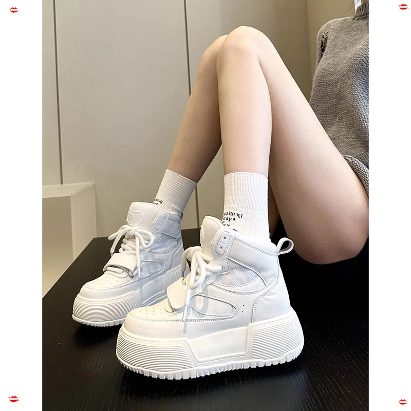 时尚韩版厚底小白鞋女2025秋季新款运动女士红色高极简街头高帮鞋