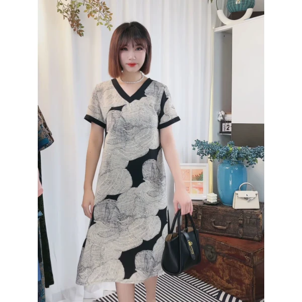 【A国风牡丹】夏季时尚连衣裙妈妈装中老年显瘦宽松遮肚大码