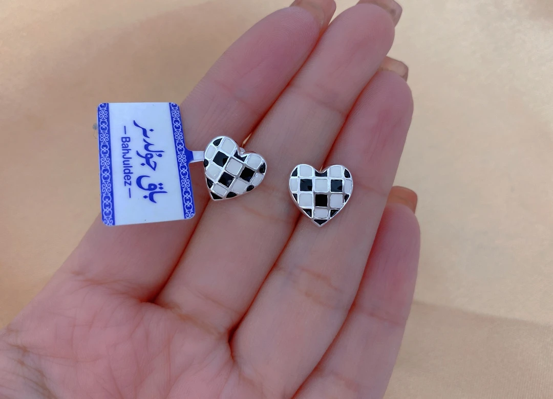 足银耳饰 足银耳钉可爱耳环bahjoldez纯银时尚耳钉饰品棋盘格