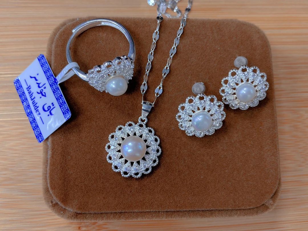 足银银制品 足银套装 bahjuldez纯银套装耳环戒指项链吊住配套