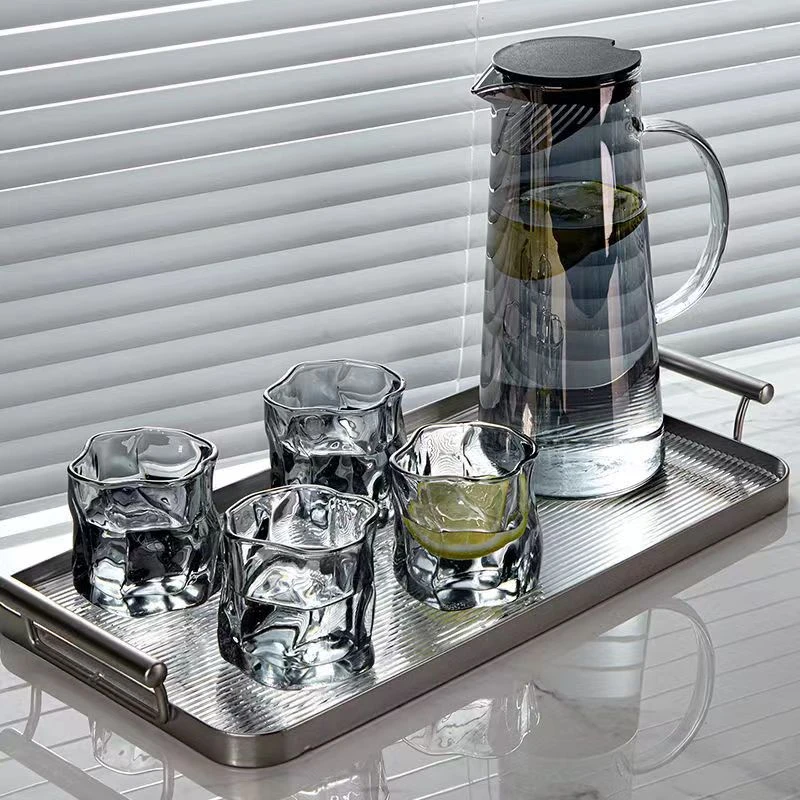 轻奢冷水壶水具套装一壶六扭扭杯高颜值大容量高硼硅玻璃杯