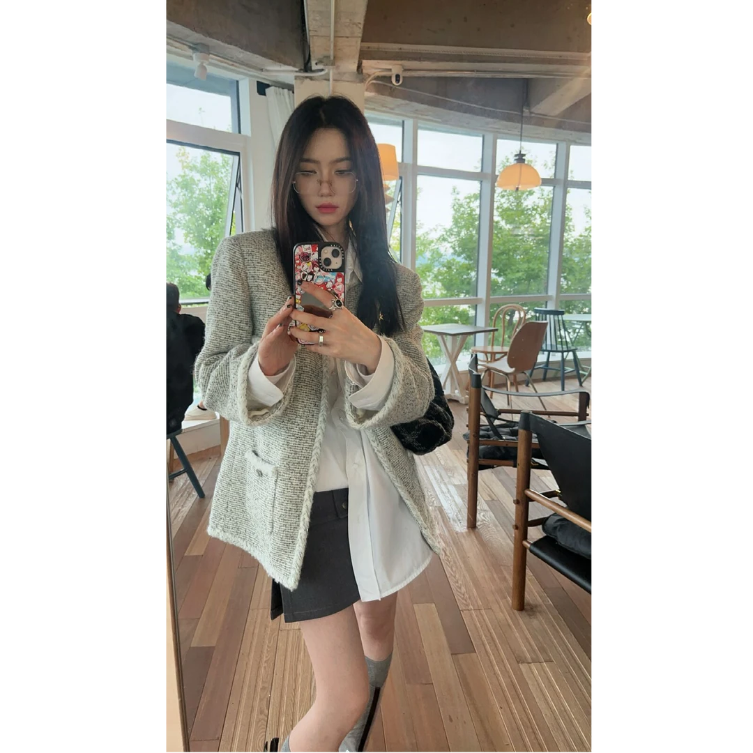 常存CUN BLVD 羊驼毛颗粒灰小香外套