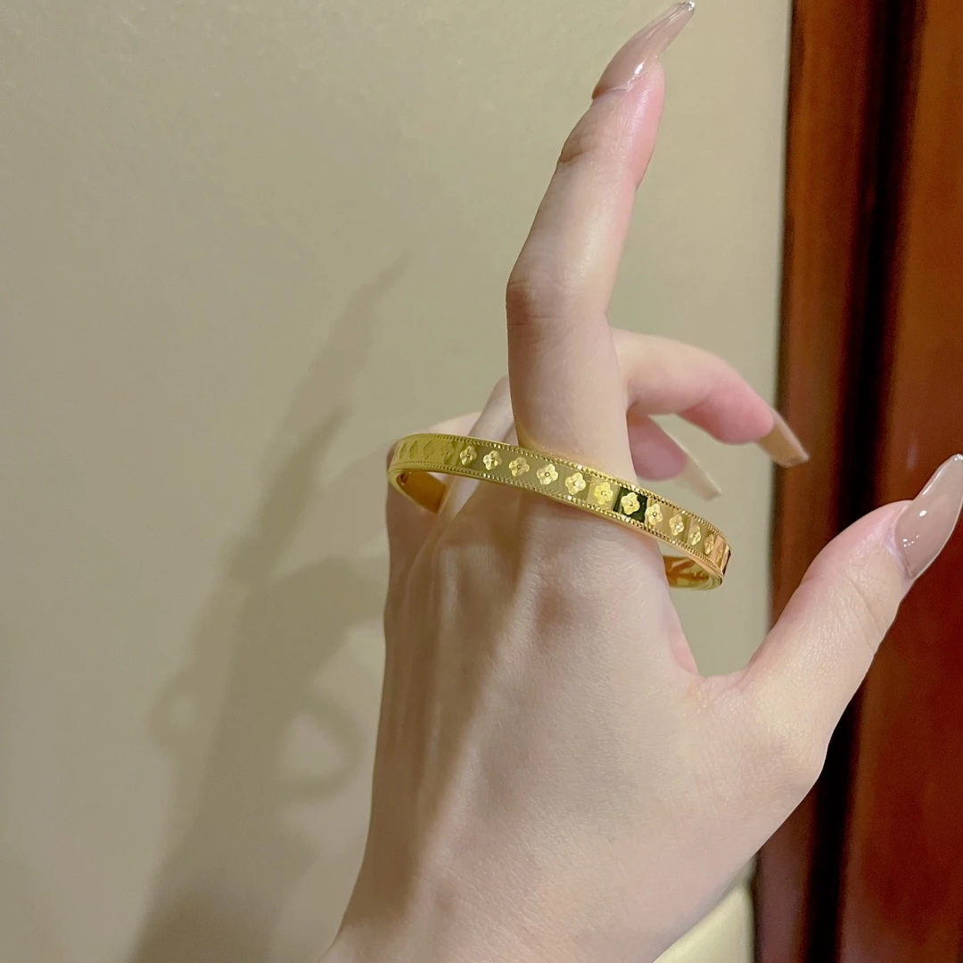 [抖音质检 现货]5D黄金手镯万花筒四叶草年轻人 足金999 卡6mm