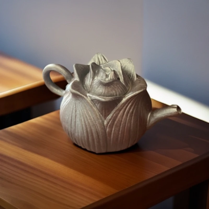 老岩泥手工荷花壶小容量仿生莲花茶壶茶具茶器