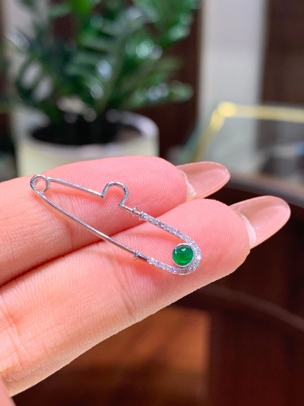 18k金胸针别针天然A货翡翠搭配配饰