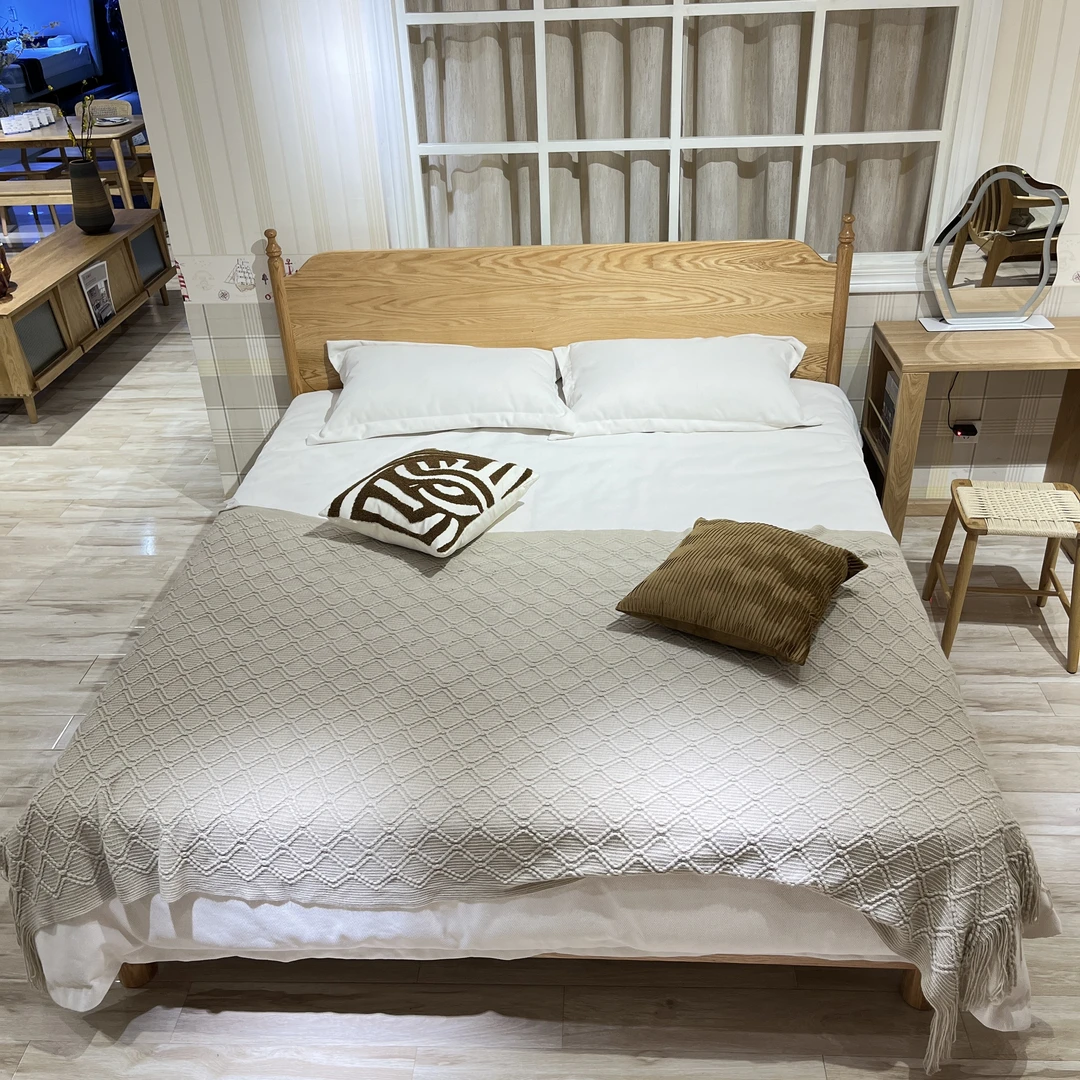 橡木原木风格现代简约北欧风格小户型单双人1.8,米实木床