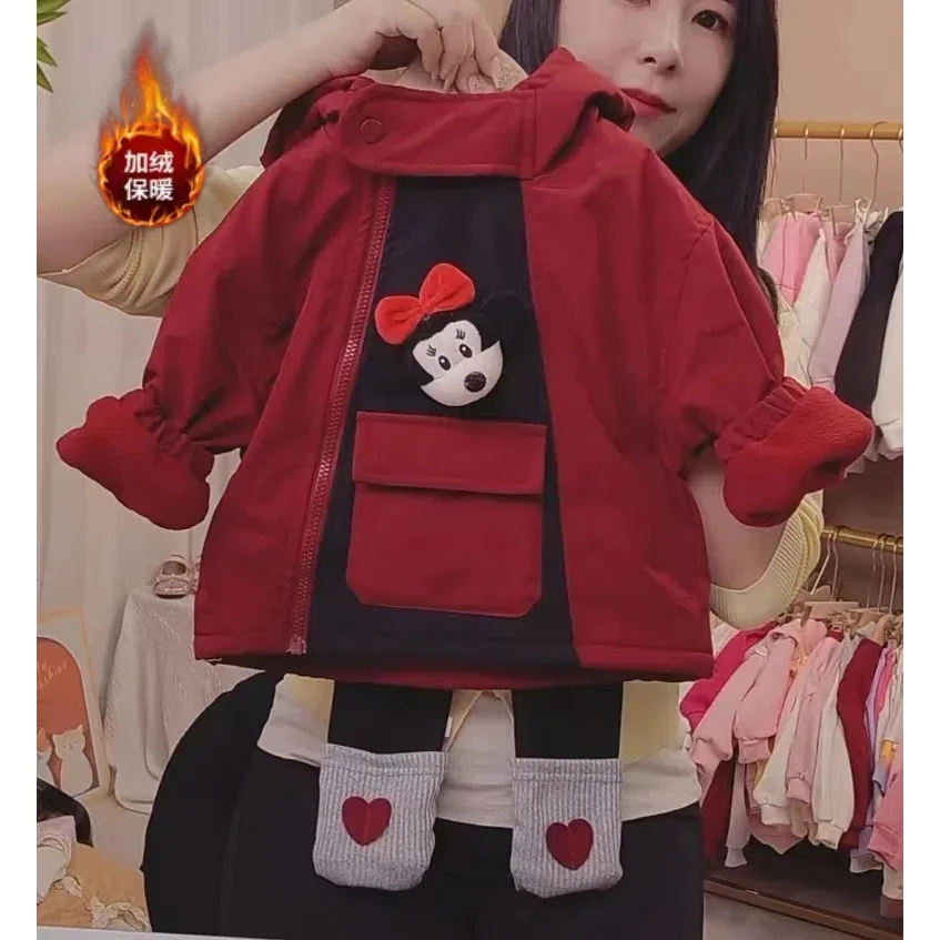 L2079女童外套2025新款女宝冲锋衣儿童加厚童装上衣打底裤套装