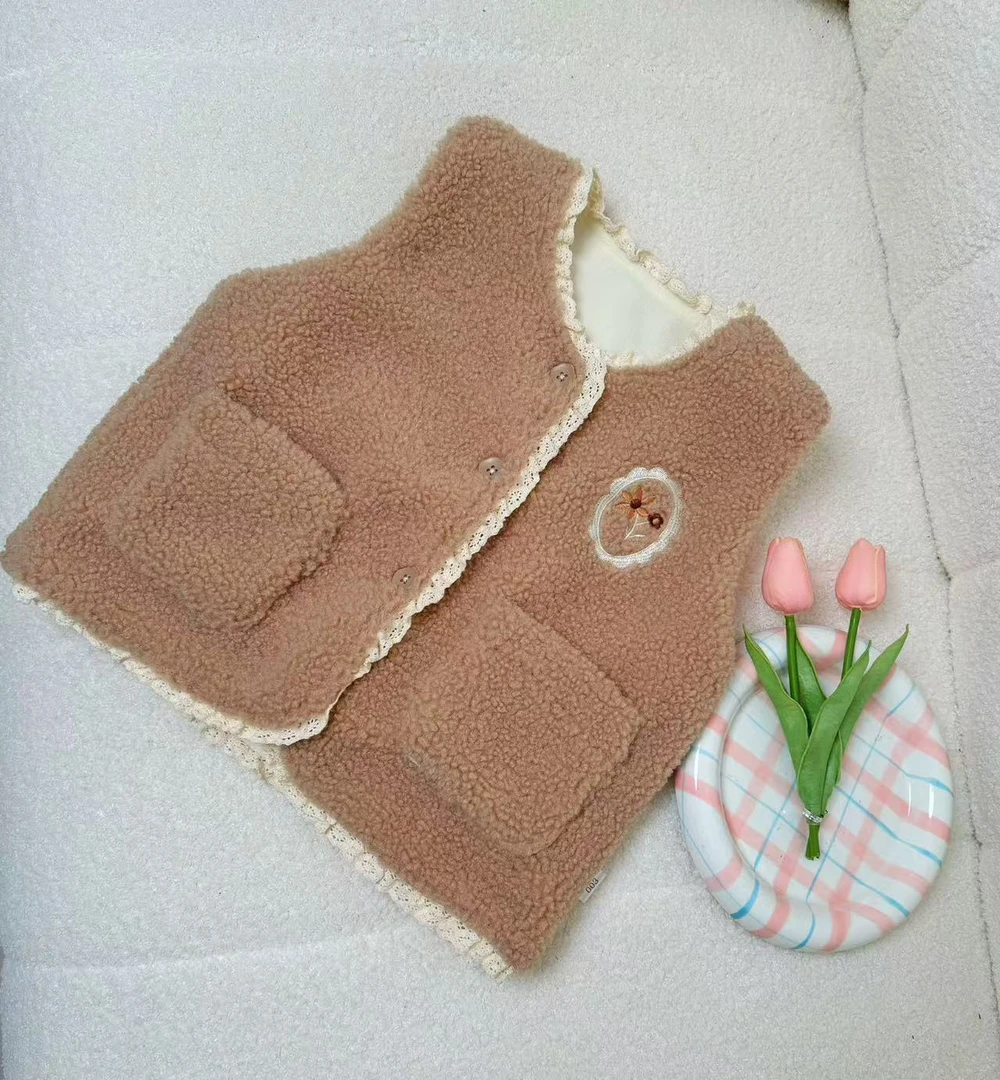 37161儿童女童加绒女宝韩版秋冬加厚毛绒洋气2025新款马甲冬款