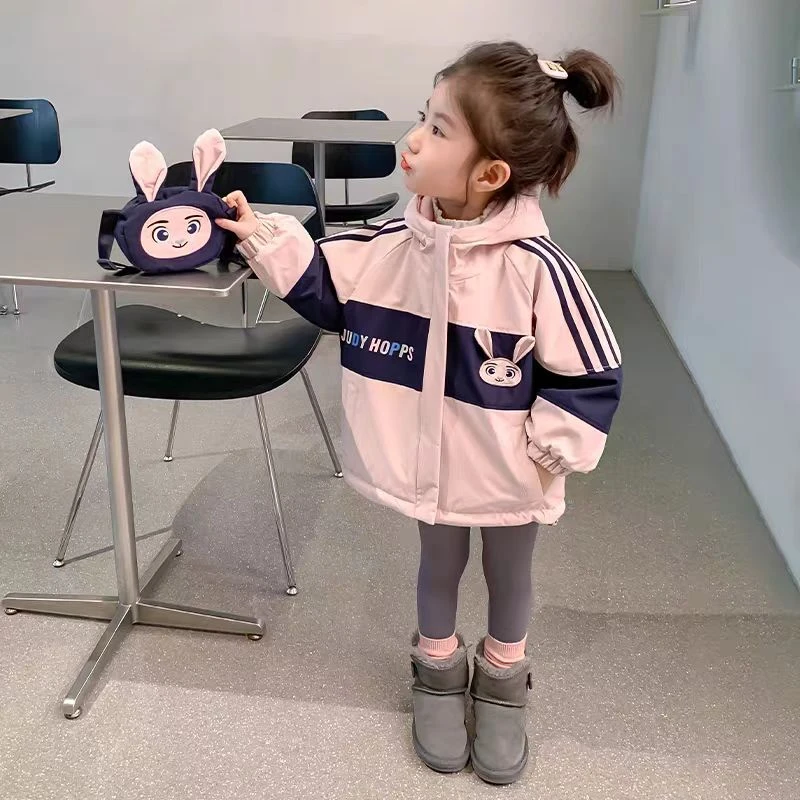 27067女童外套秋冬季2024新款洋气女宝宝冬装儿童连帽加绒冲锋衣