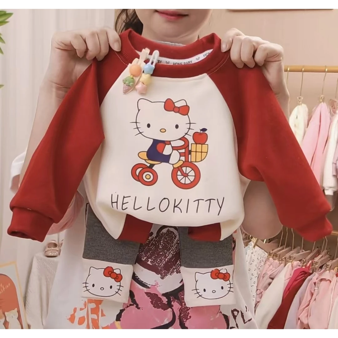 52020（买上衣送裤子）新款春季女童洋气卡通卫衣圆领套装休闲套装