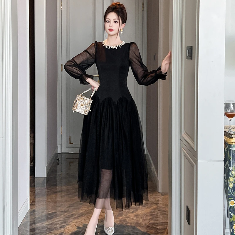 新款女设计感法式小香风气质收腰连衣裙9901