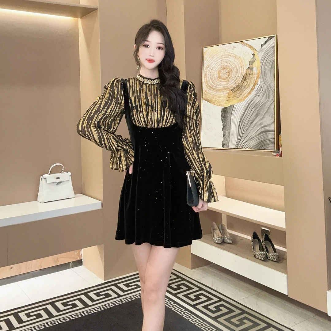 小香风显瘦气质长袖时尚秋冬拼接秋季高腰设计感21560