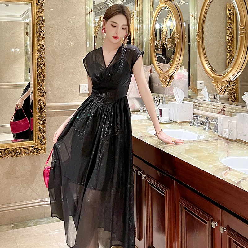 气质高级感轻熟风漂亮别致松弛感无袖名媛风沙滩飘逸长裙夏70366