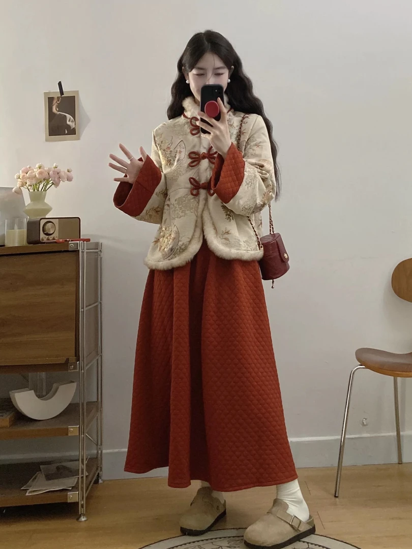 冬季新中式加厚上衣半裙