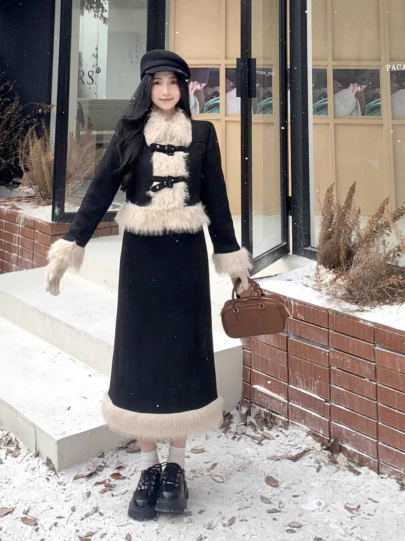 秋冬新款上衣半裙千金风长短套装