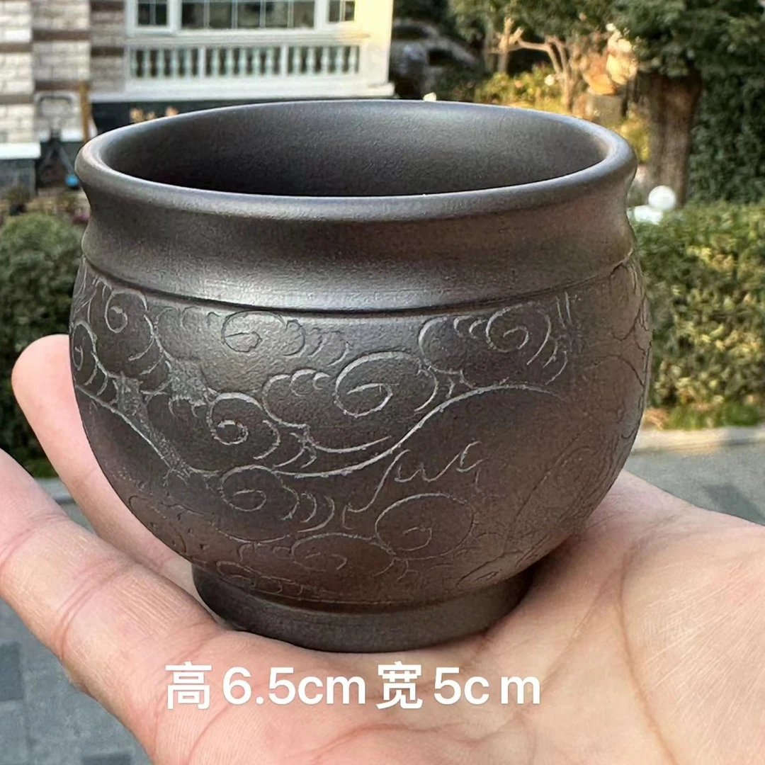 宜兴紫砂石黄主人杯单杯品茶杯大口缸杯纯手工大容量紫砂杯