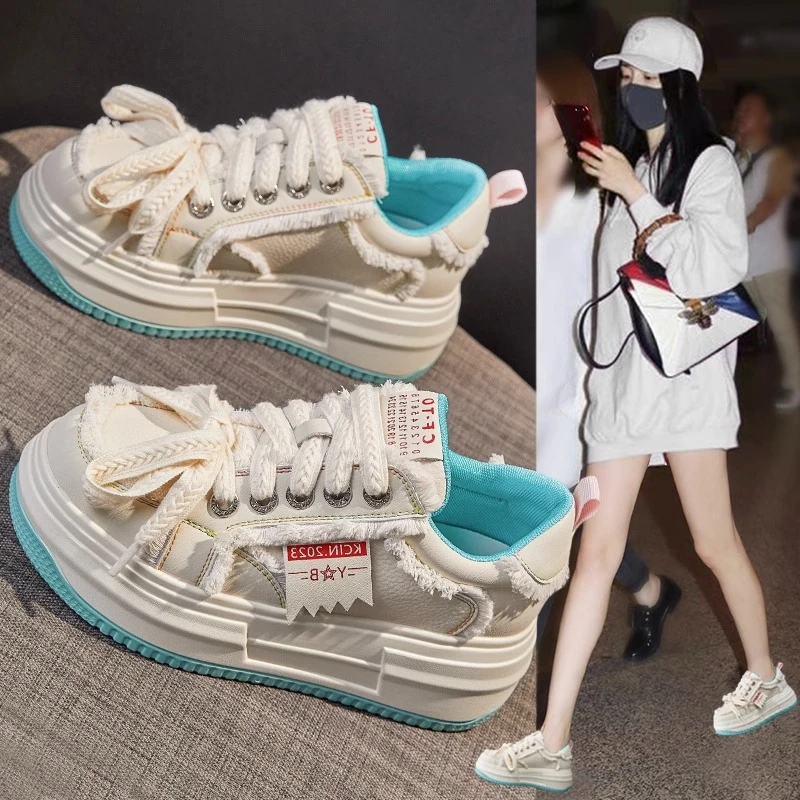 红蜻蜓牌厚底松糕增高鞋子女2023年新款小白鞋百搭小众运动休闲板