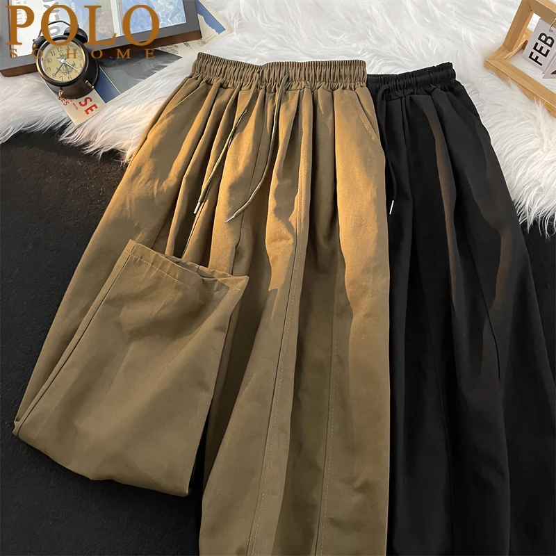 保罗夏季阔腿休闲裤男港风日系复古宽松直筒裤纯色简约百搭工装裤