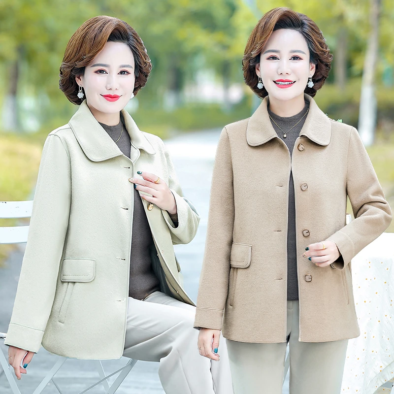 妈妈装秋装毛呢外套洋气新款中老年女装大码50岁春秋短款呢子上衣