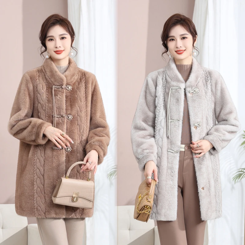 新款妈妈装冬季高端国风水貂绒外套中老年女秋冬时尚皮毛一体大衣