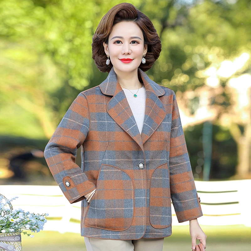 春秋款年轻气质妈妈装洋气休闲时尚短款中年毛呢外套小西装女上衣