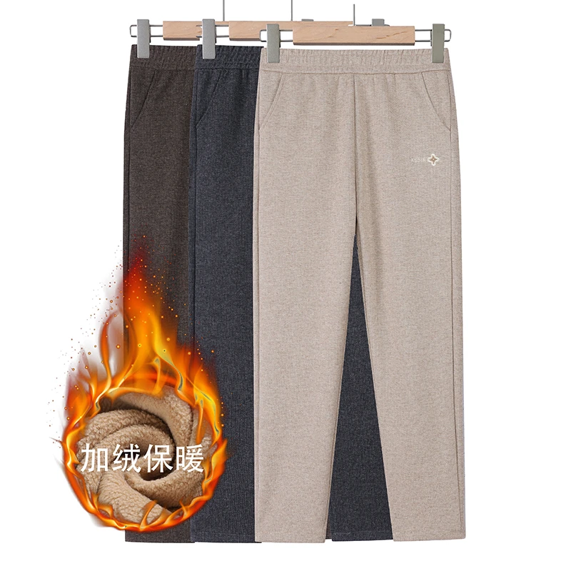 妈妈裤子冬季加绒加厚毛呢裤2023新款中老年女裤高腰显瘦休闲长裤